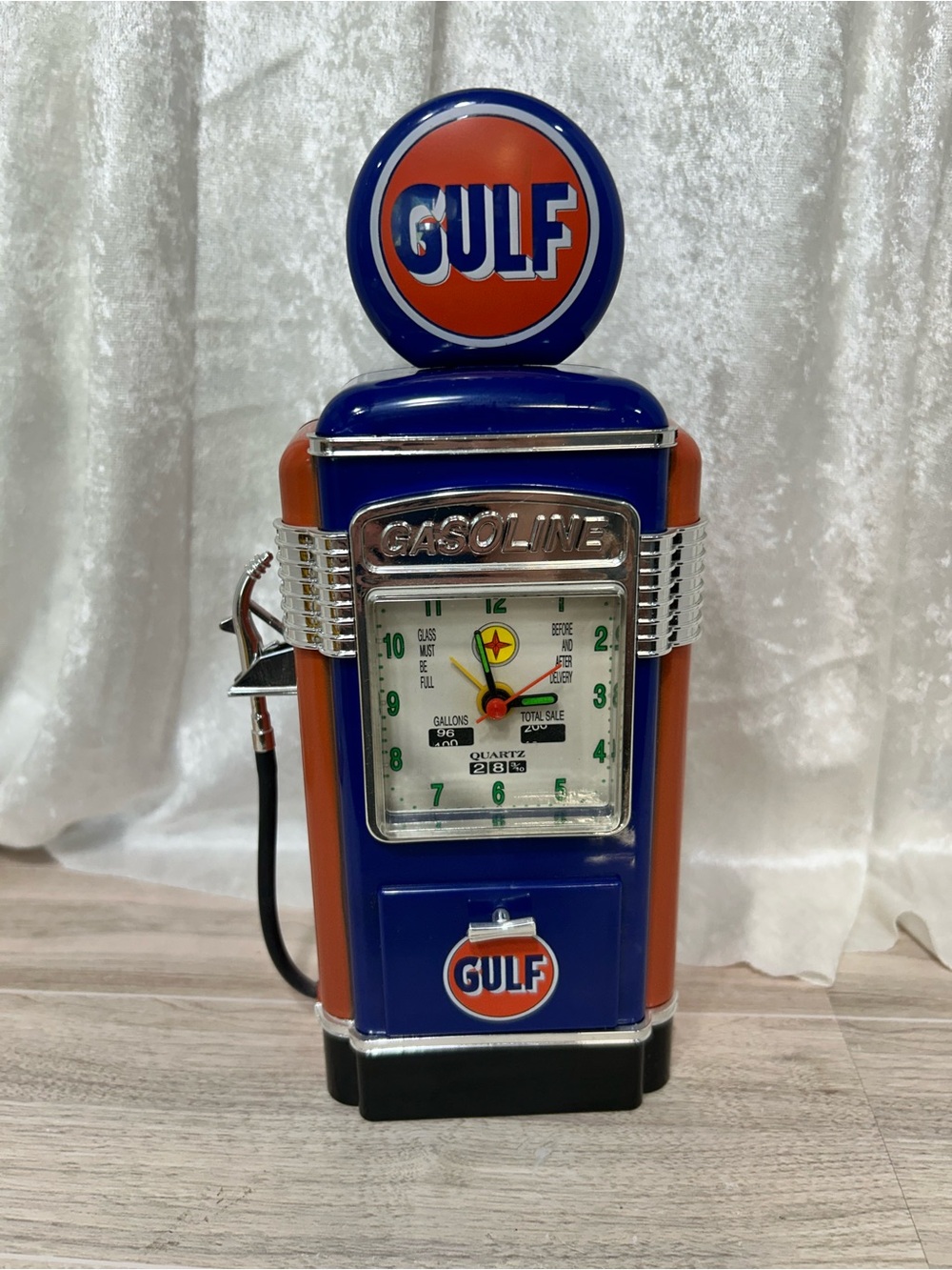 Gulf Gas Pump Novelty Quartz Alarm Clock Vintage Style Made in Taiwan